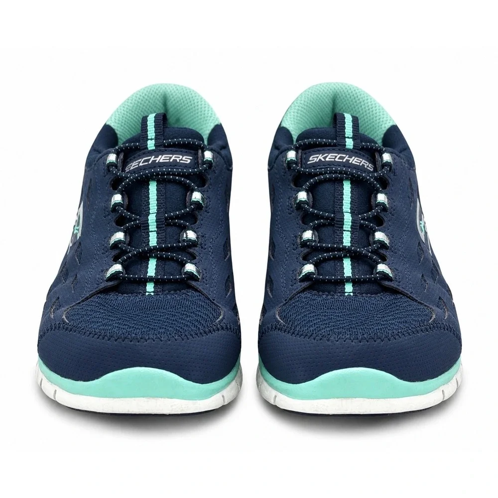 Skechers Air Cooled Memory Foam Women's 6 Navy Mint Slip In Walking Shoes 22604